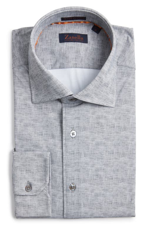 Zanella Jagged Heathered Herringbone Print Knit Nylon Blend Dress Shirt In Grey
