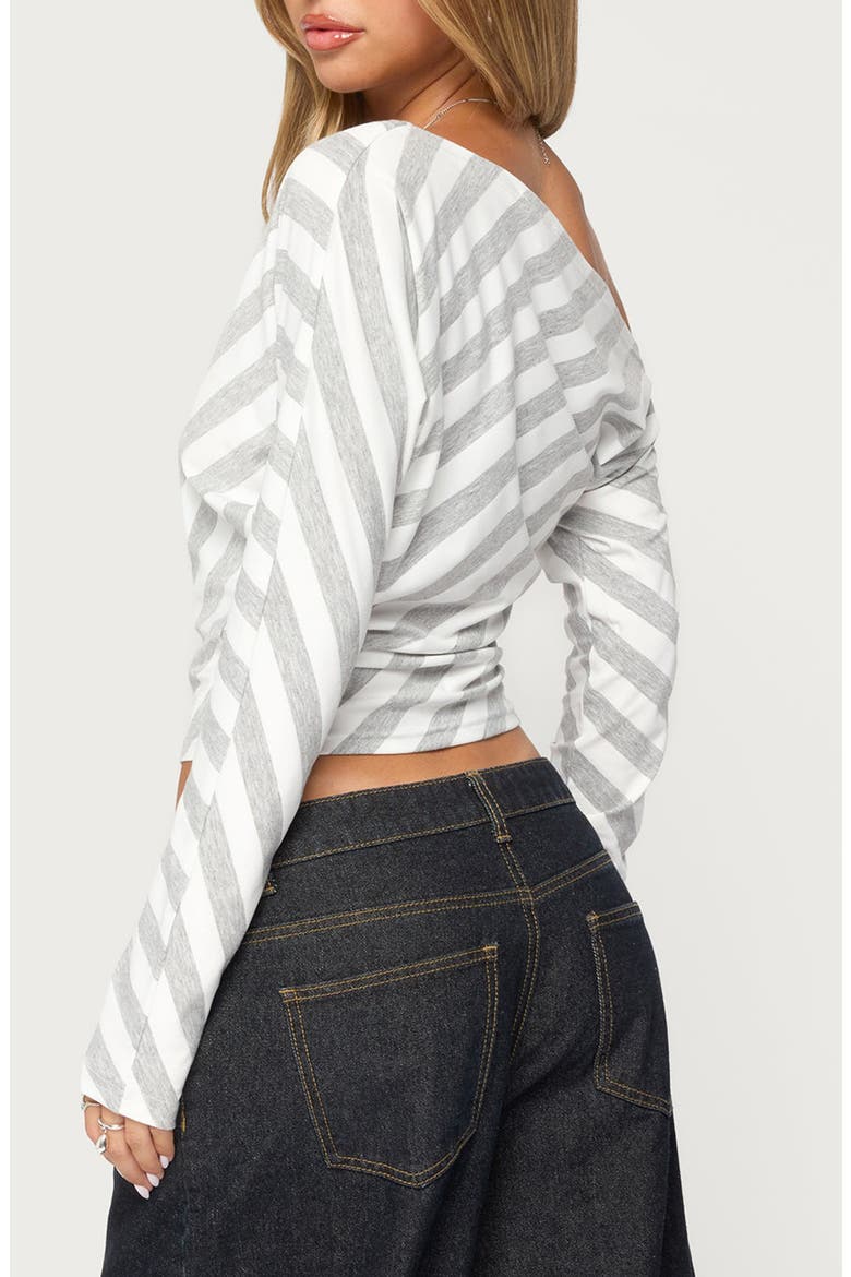 Gaira Striped Off the Shoulder Long Sleeve Top, Alternate, color, GRAY-MELANGE-AND-WHITE