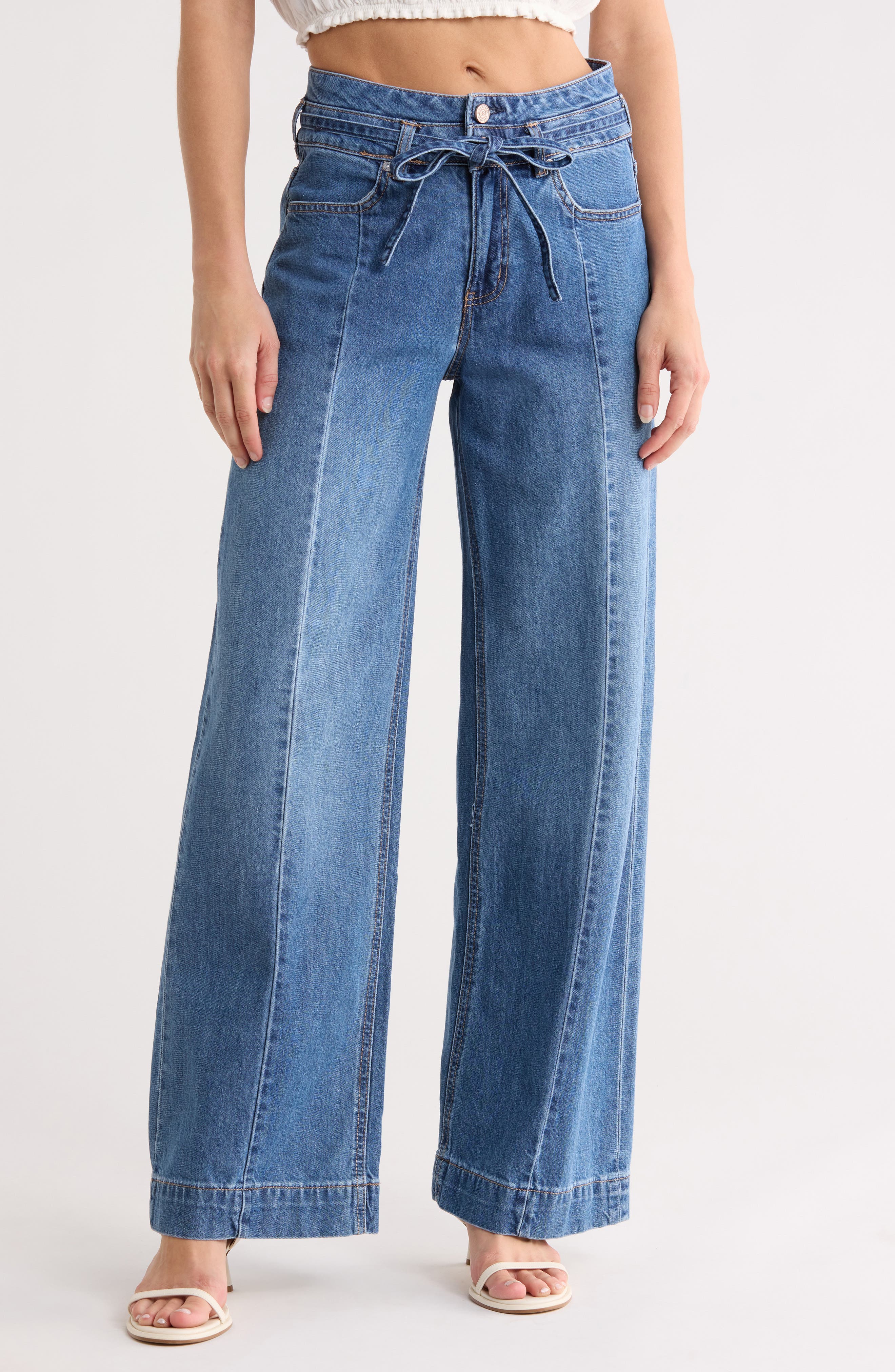 Scotch & Soda Belted High Waist Wide Leg Jeans