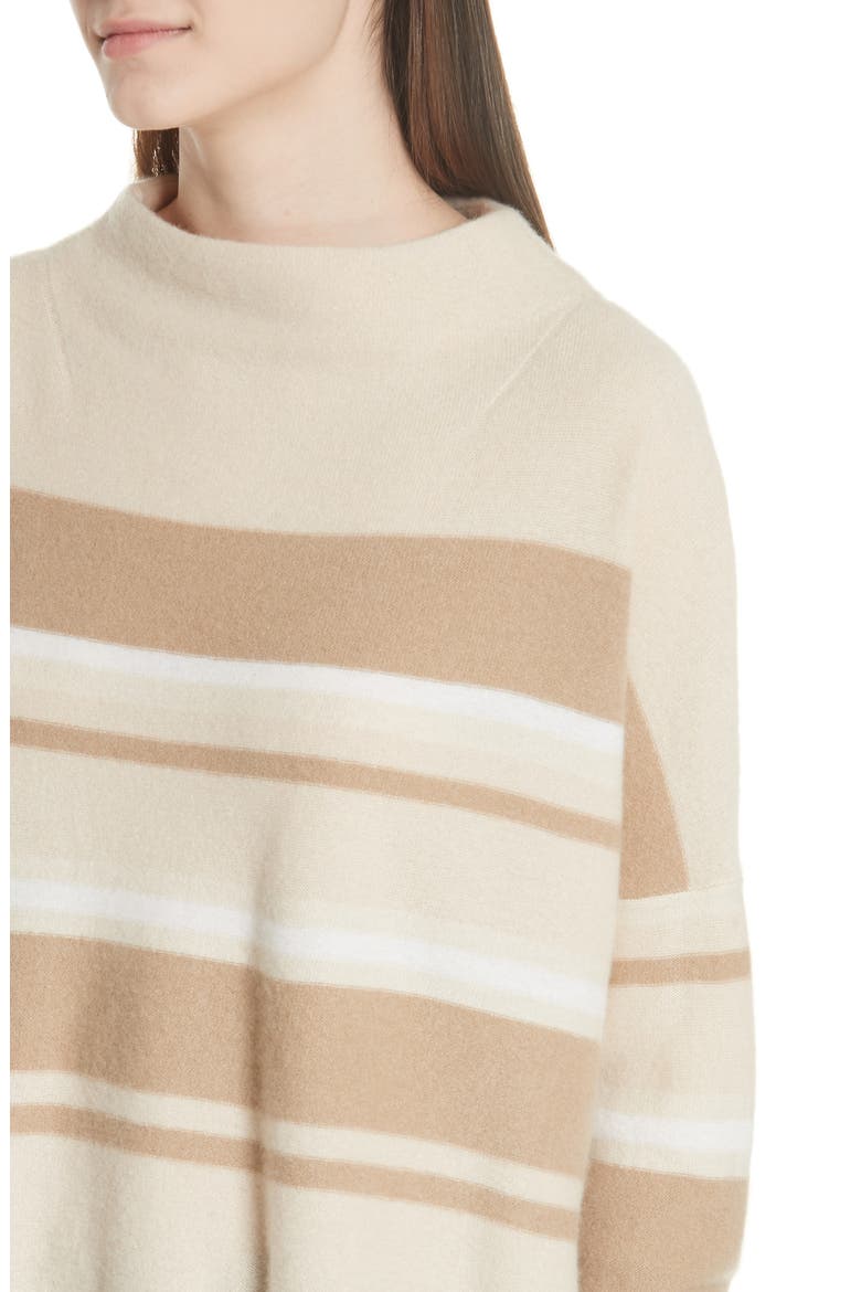 Cashmere Ombré Stripe Mock Neck Sweater, Alternate, color, PUTTY/ CAMEL