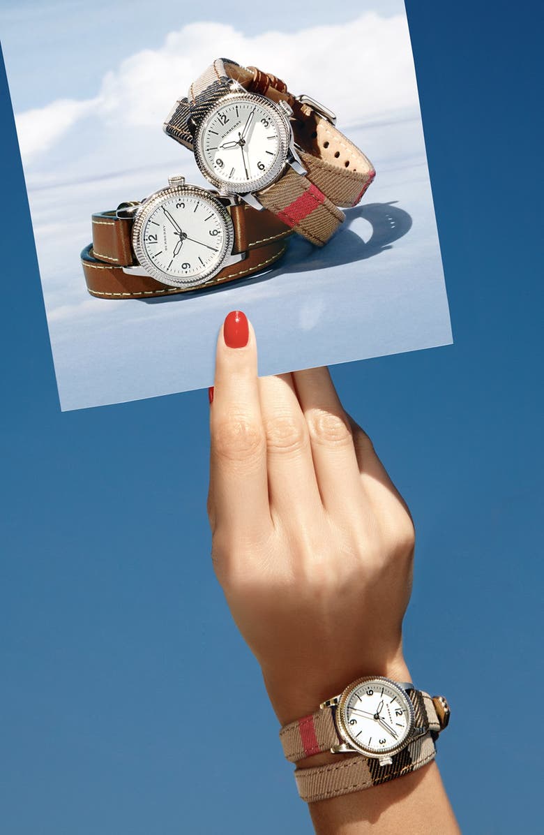 Burberry 'Utilitarian' Round Leather Wrap Watch, 30mm, Alternate, color, 