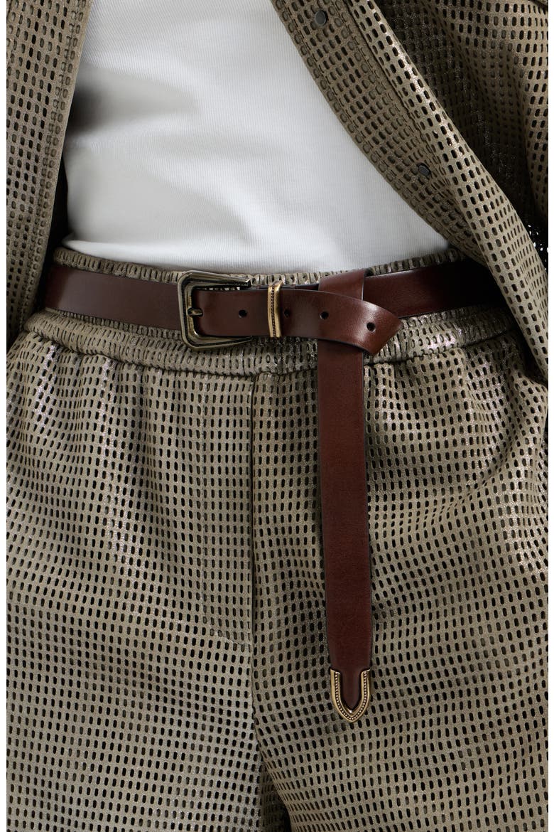 Vachetta belt with monili, Alternate, color, Brown