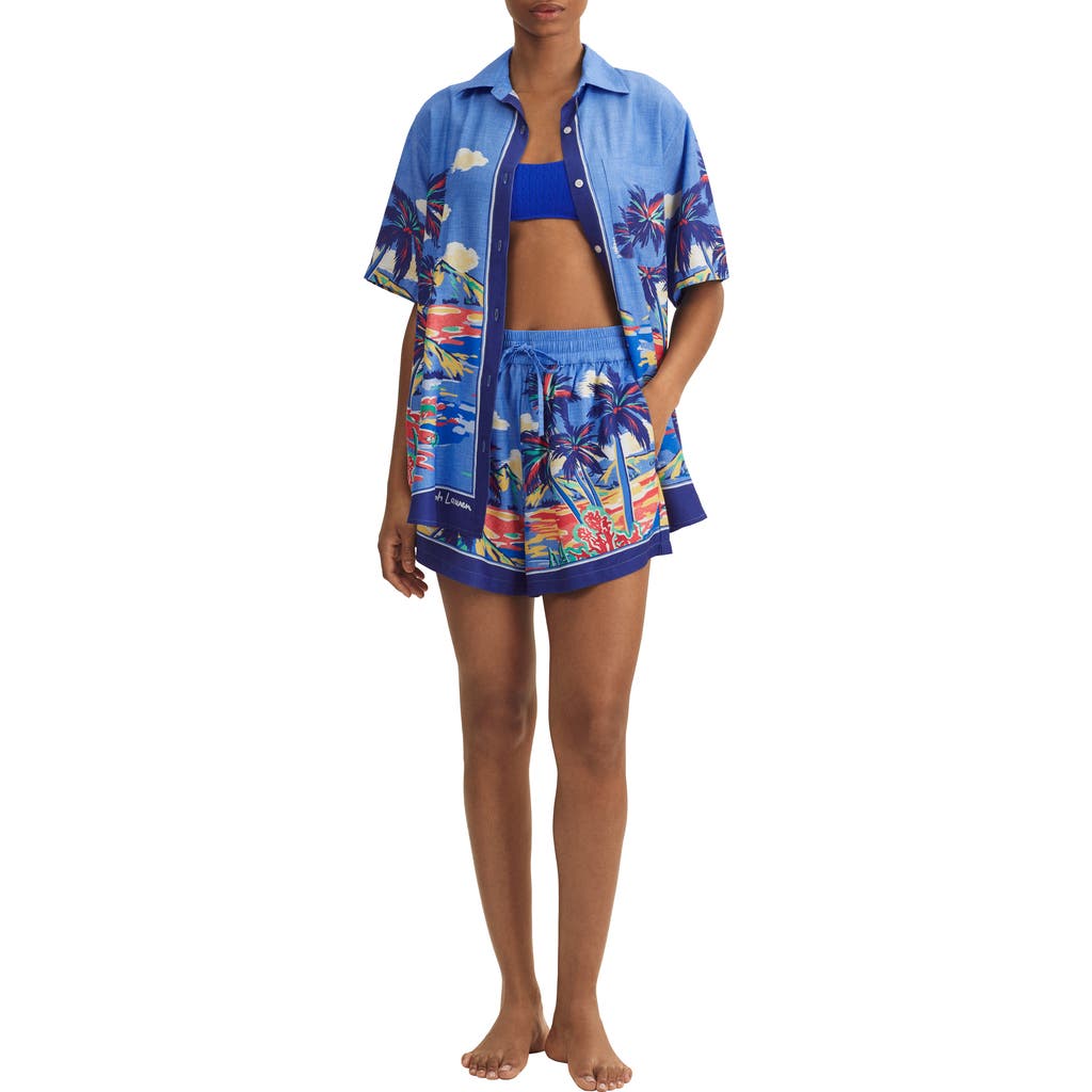 Polo Ralph Lauren Tropical Print Cover-up Shirt & Shorts Set In Blue Multi