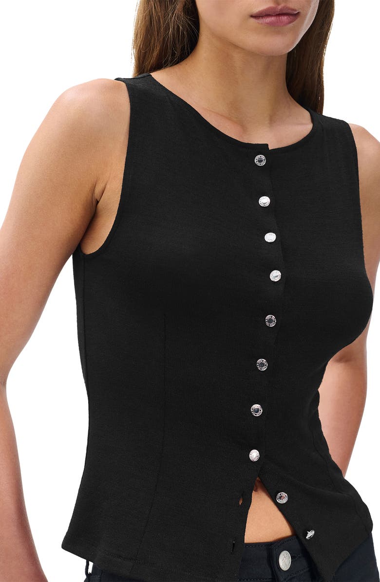 rag & bone The Knit Boat Neck Button Front Tank, Alternate, color, Black