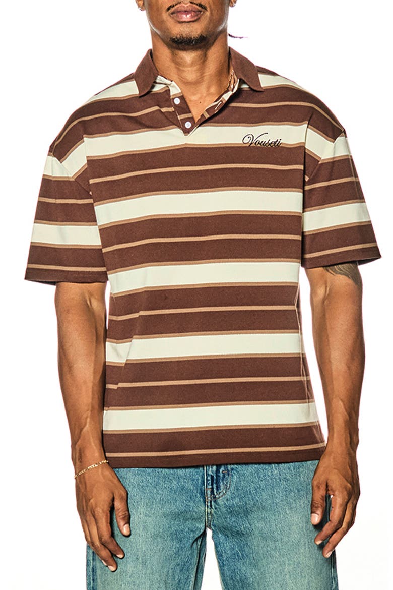 SS Post Game Oversize Stripe Cotton Polo, Main, color, BROWN BONE