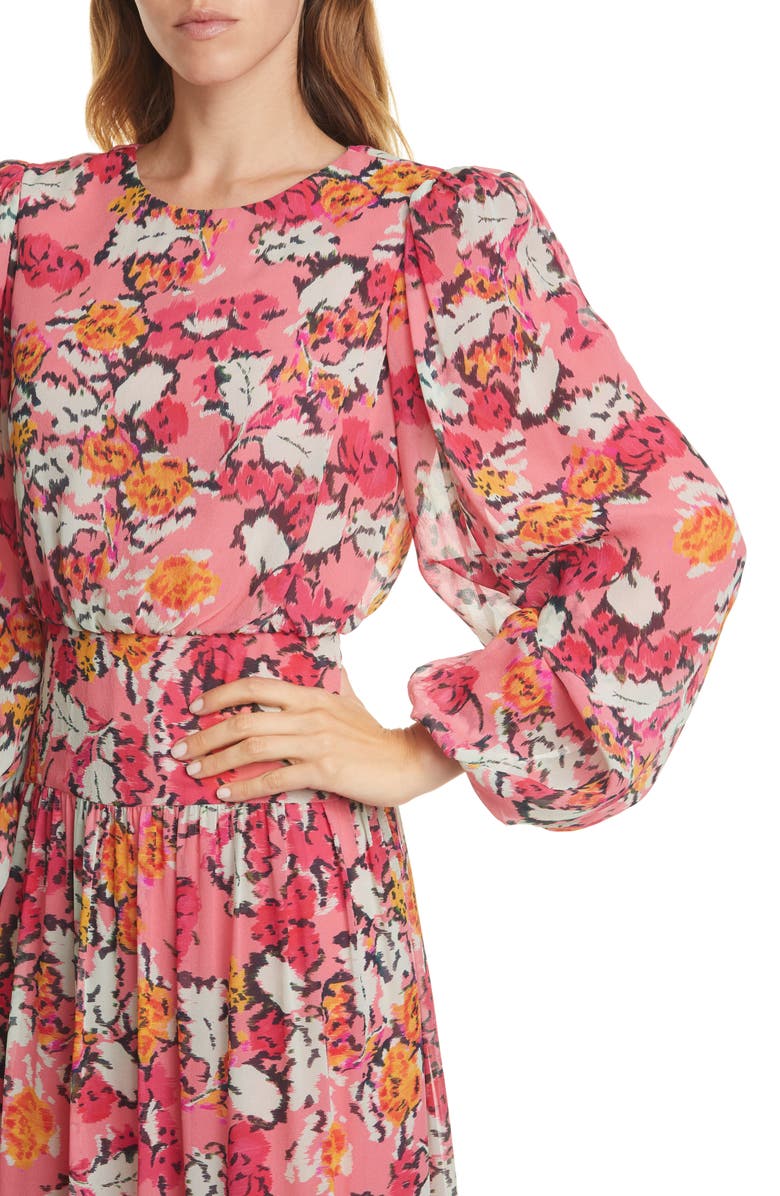 SALONI Isabel Floral Long Sleeve Silk Maxi Dress, Alternate, color,