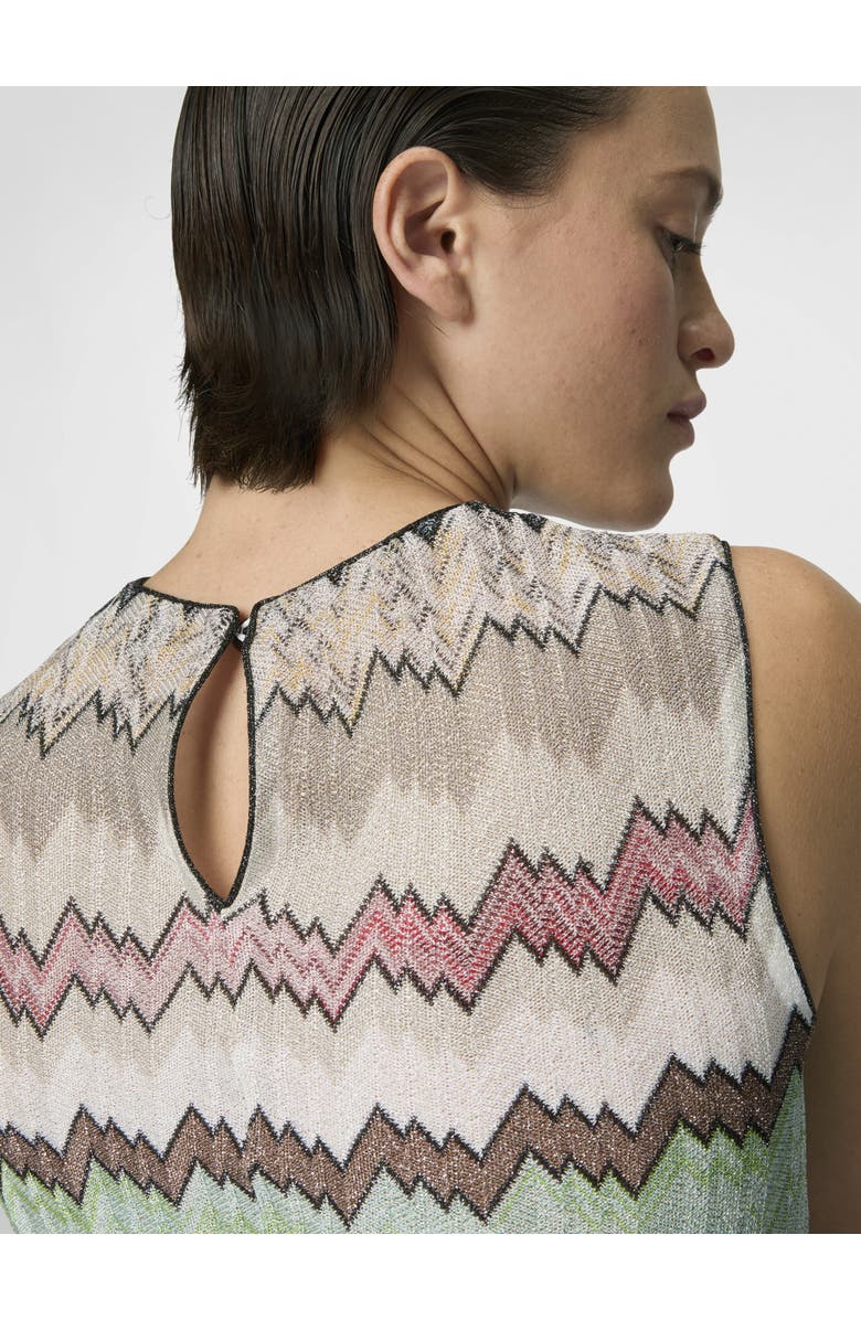Missoni Sleeveless Crew-neck Top In Viscose Lamé With Snake Motif, Alternate, color, Green& Brown