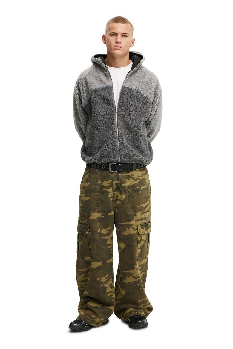 Men's Hooded Teddy Jacket, Alternate, color, Grey Panelling