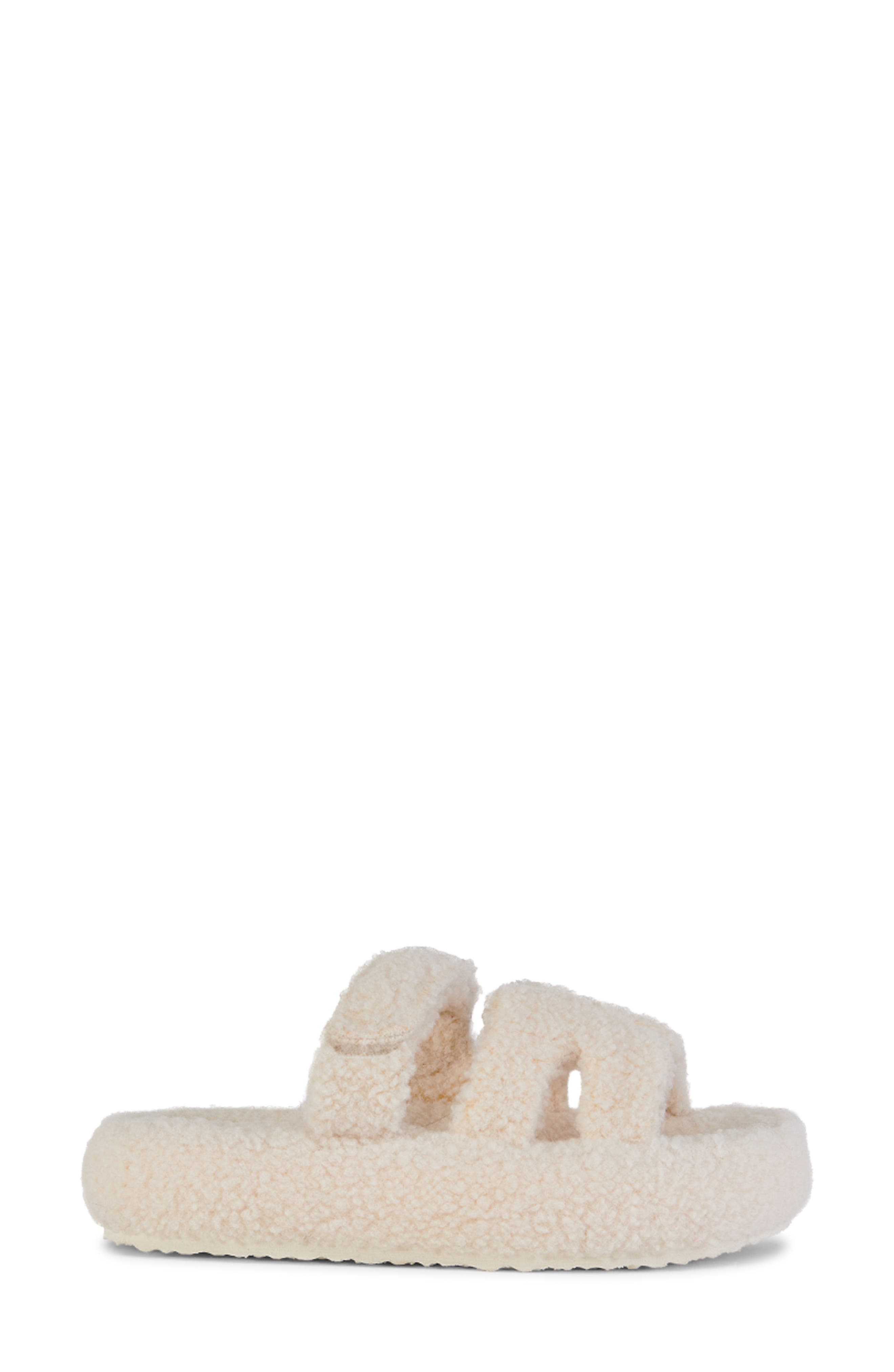 AZALEA WANG Honor Faux Shearling Platform Slide Sandal, Alternate, color, White
