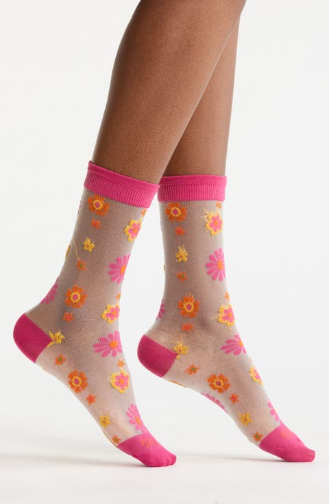 The Step Up Floral Sheer Crew Socks