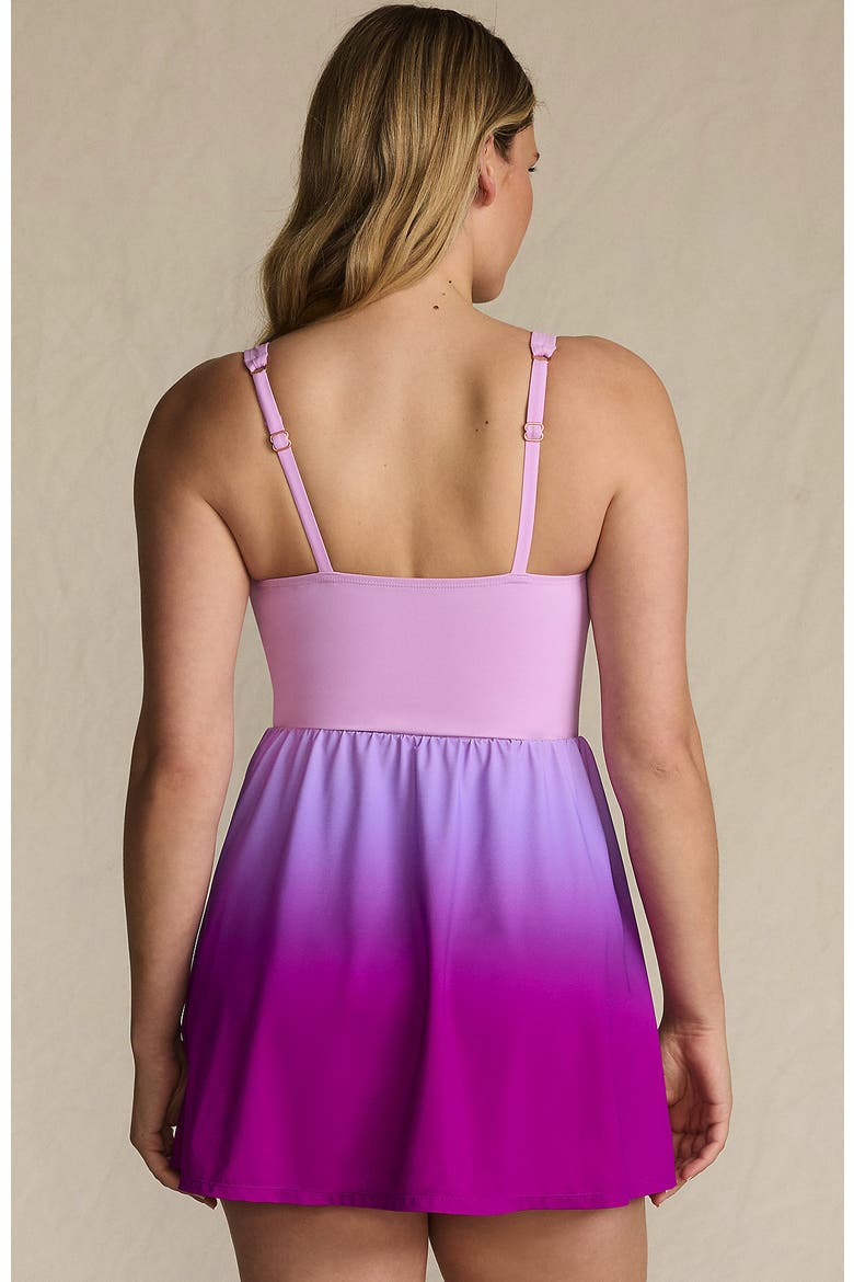 New SlenderSuit Wrap Swim Dress Swimsuit Print, Alternate, color, Crimson Rose/Purple Ombre