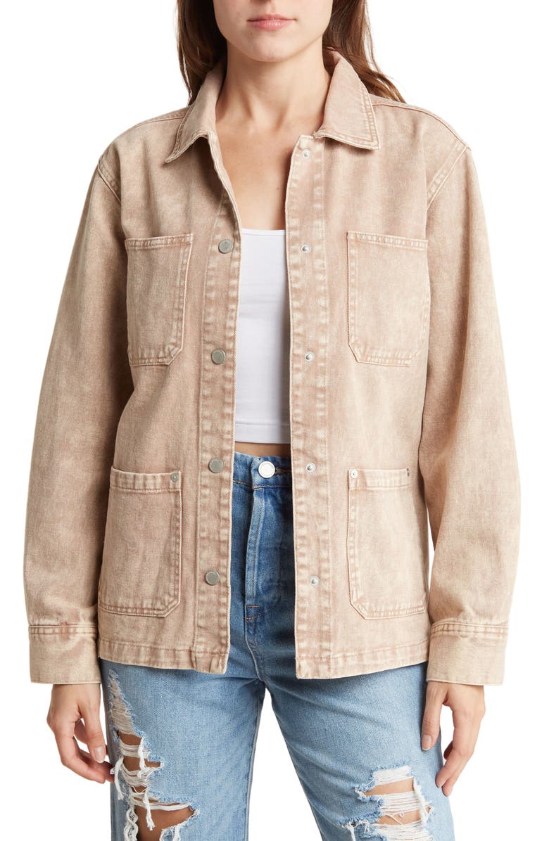 BLANKNYC Garment Dye Acid Wash Twill Shirt Jacket, Main, color,