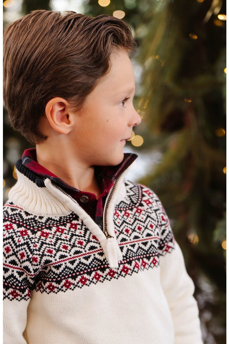 Boys' Organic Half Zip Ski Sweater, Kids, Alternate, color, Ivory City Fair Isle