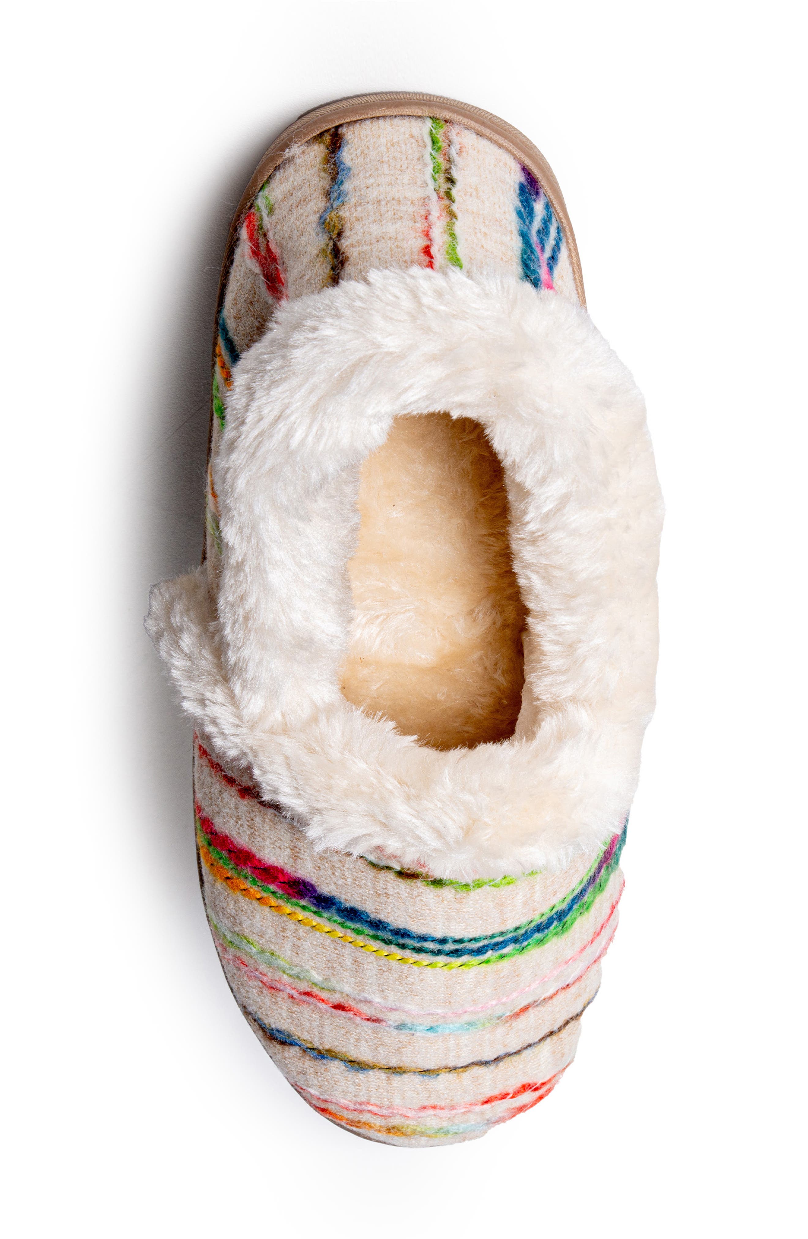 Minnetonka Dina Faux Fur Lined Slipper, Alternate, color, Cream Multi