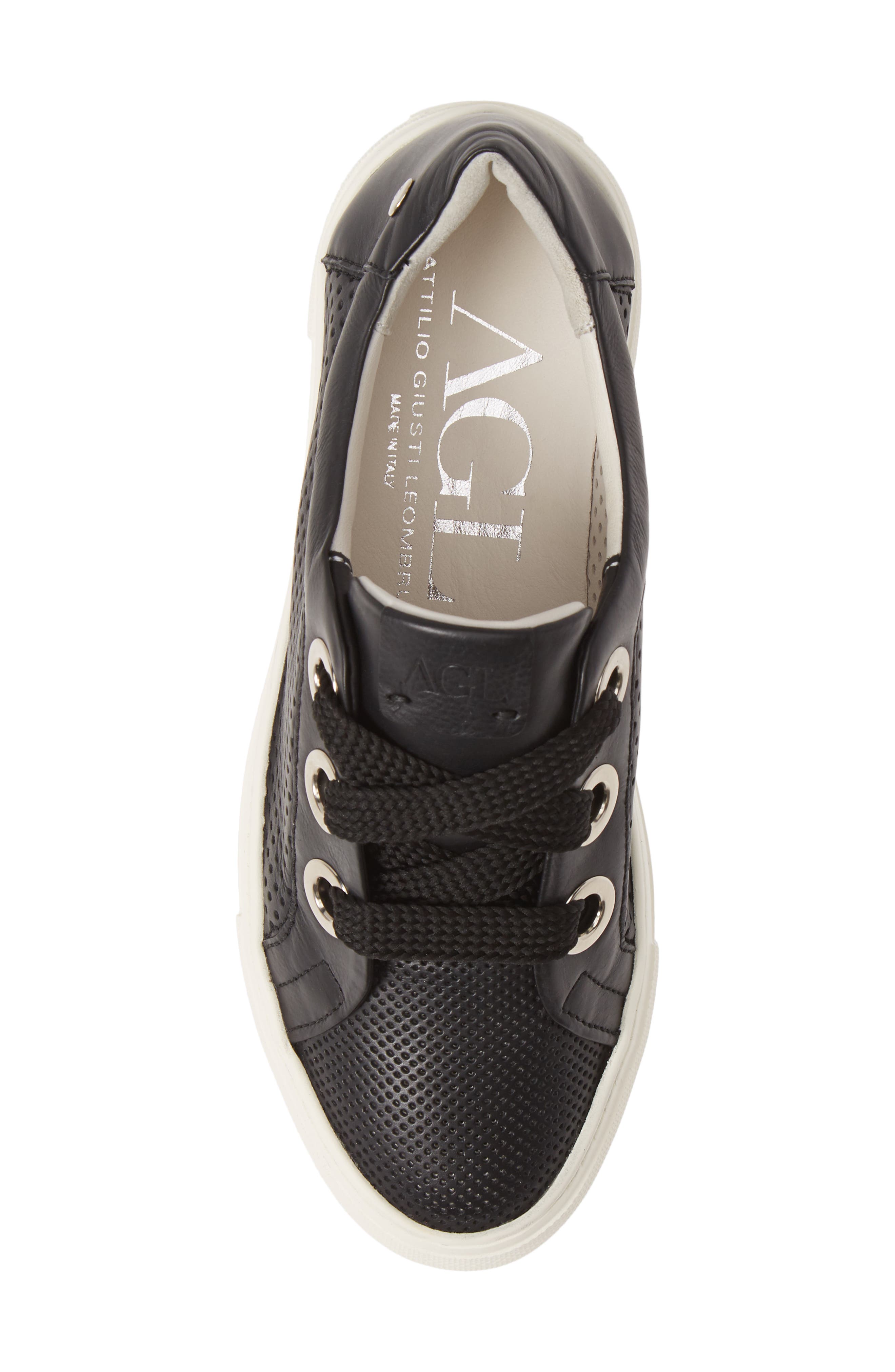 Perforated Platform Sneaker, Alternate, color, BLACK LEATHER
