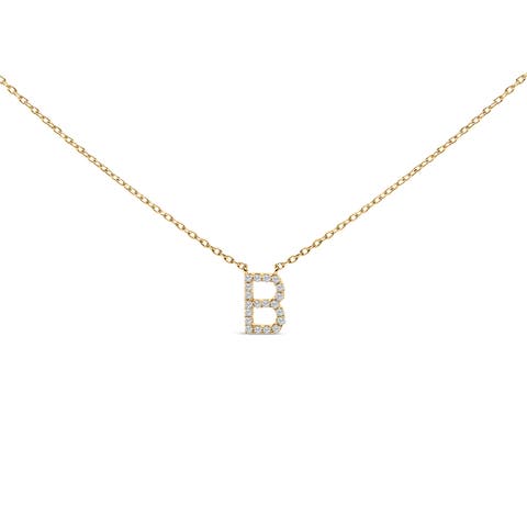 10K Yellow Gold Diamond Accent "A-Z" Block Initial Pendant Necklace
