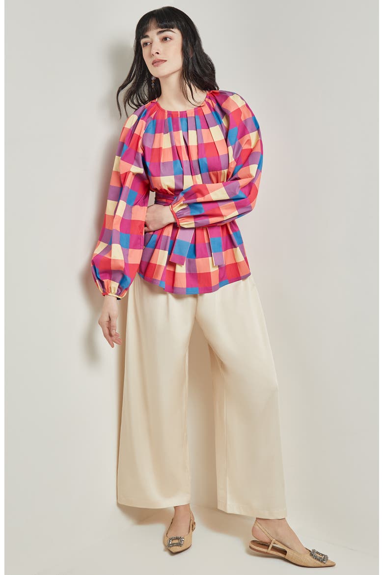 Check Tie Waist Shirt, Alternate, color, RADIANT PINK/ADRIATIC BLU/PARC