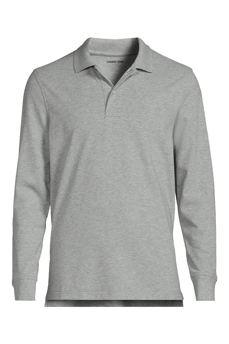 School Uniform Young  Long Sleeve Mesh Polo Shirt, Alternate, color, Gray Heather