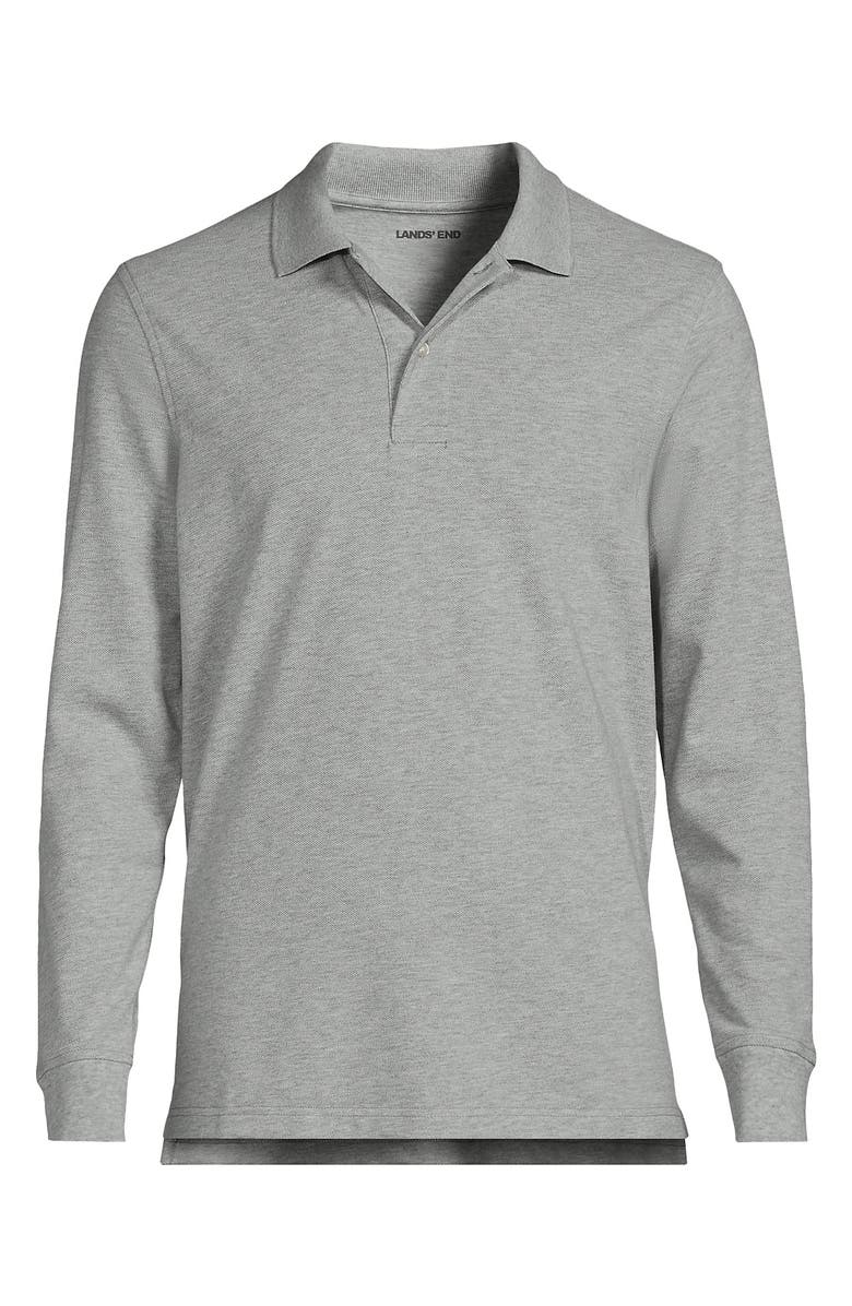 Lands' End School Uniform Young Long Sleeve Mesh Polo Shirt, Alternate, color, Gray Heather