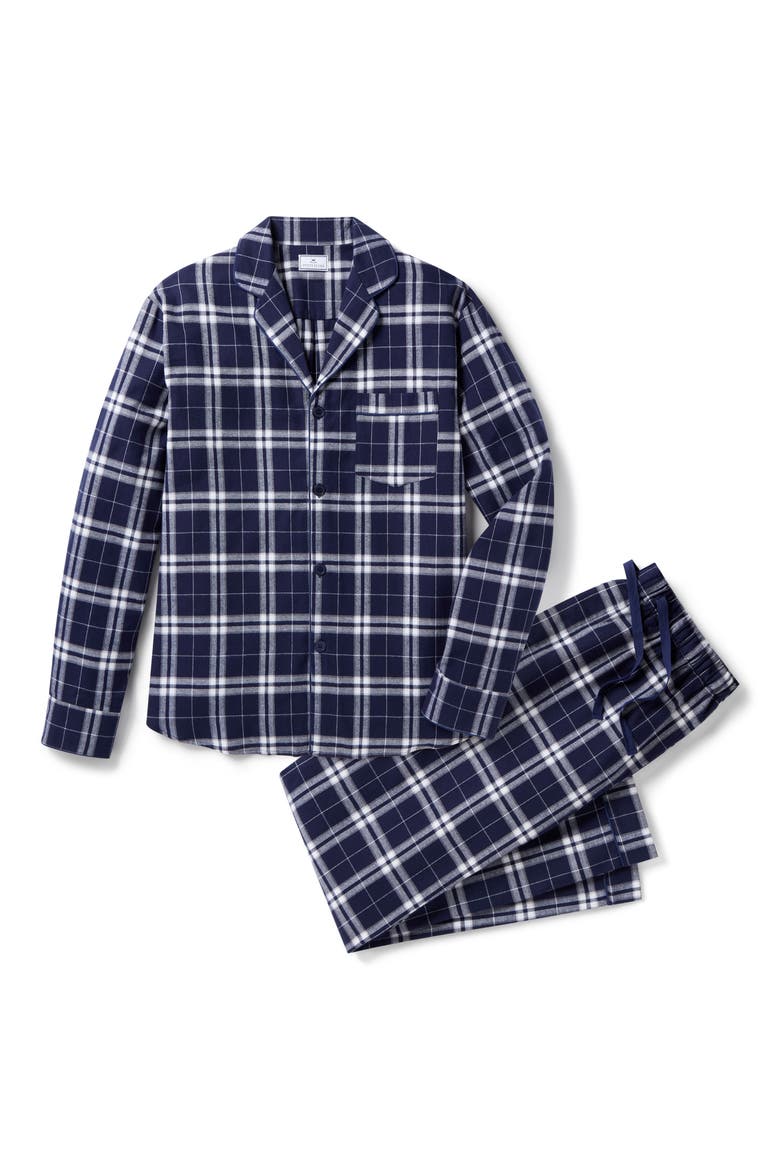 Brushed Cotton Twill Oxford Tartan Pajamas, Alternate, color, NAVY