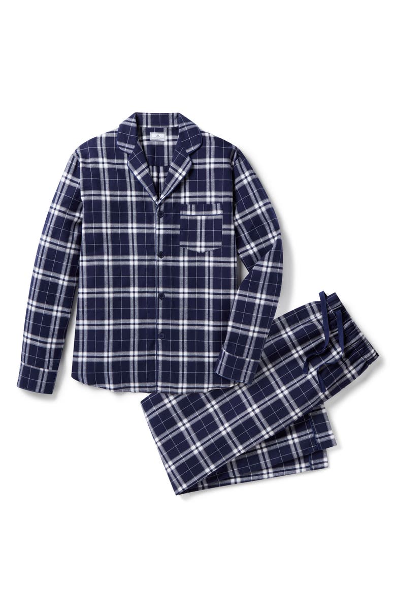 Petite Plume Plaid Cotton Flannel Pajamas, Alternate, color, Navy