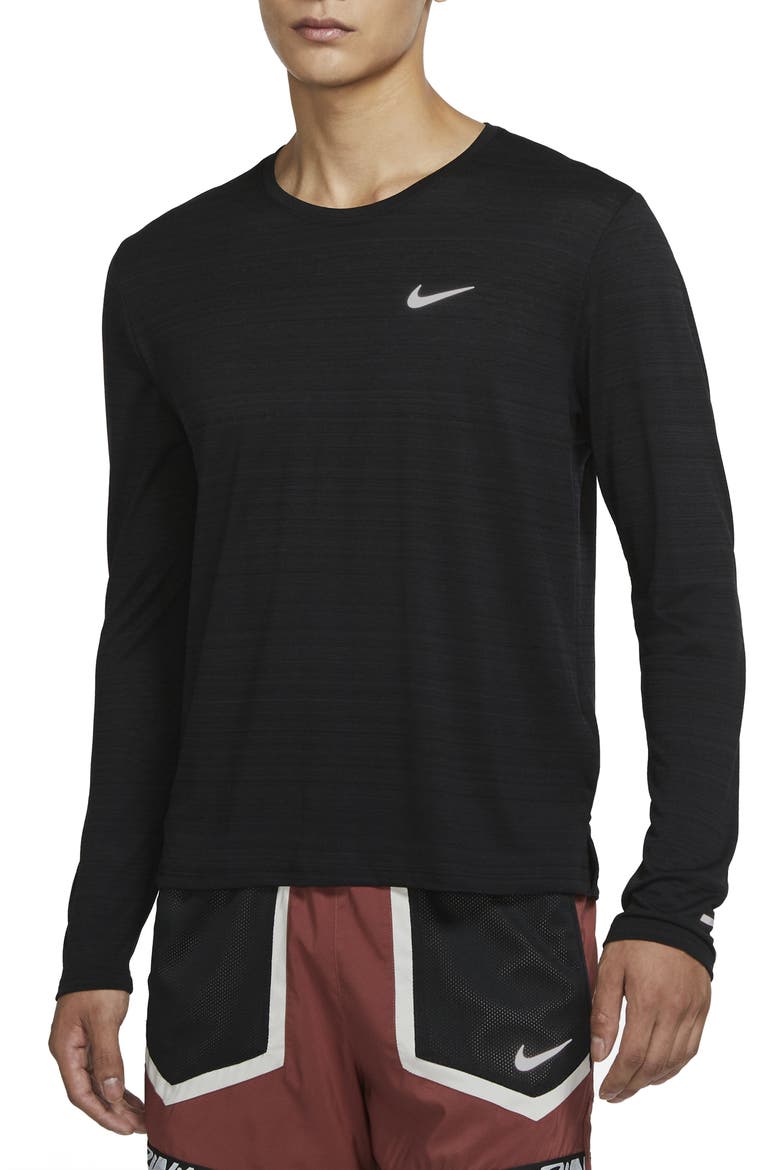 Dri-FIT Miler Men's Long Sleeve Running T-Shirt, Main, color, BLACK
