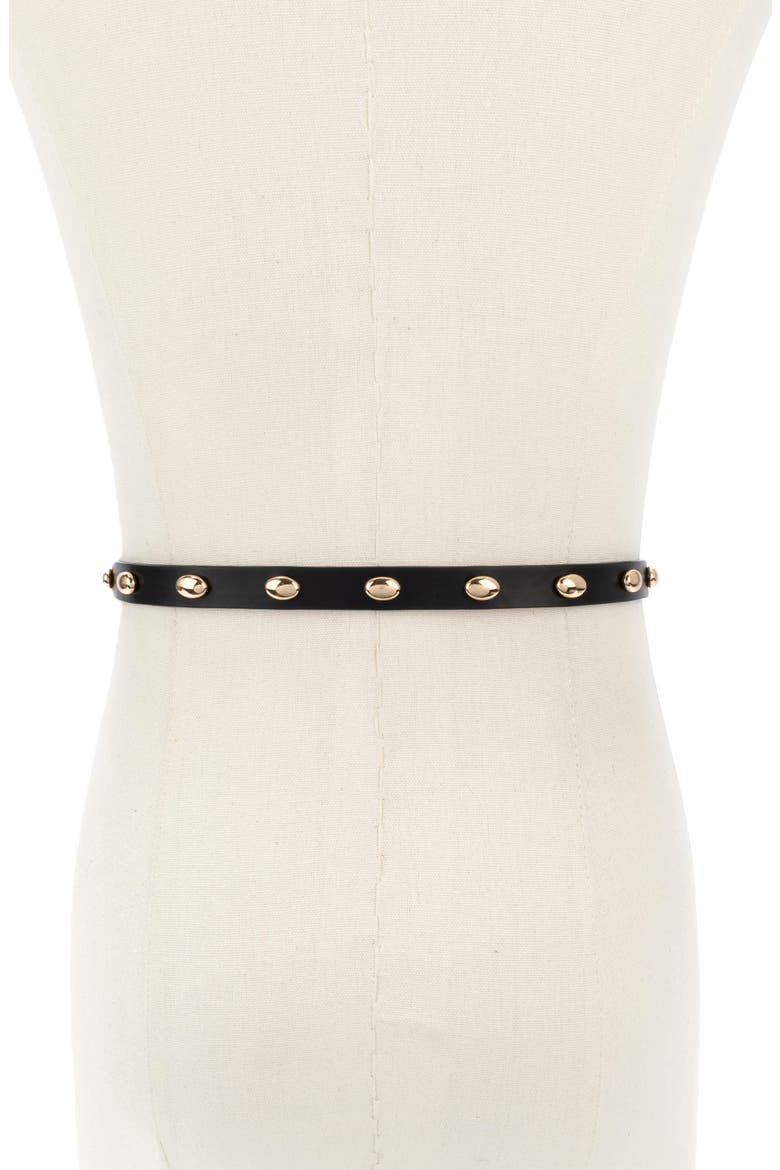 stud leather belt, Alternate, color, BLACK