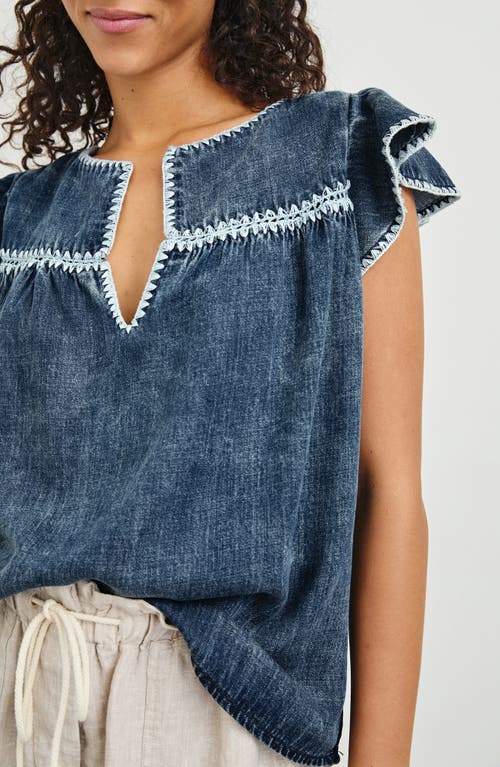 Rails Tafia Embroidered Flutter-sleeve Blouse In Classic Blue