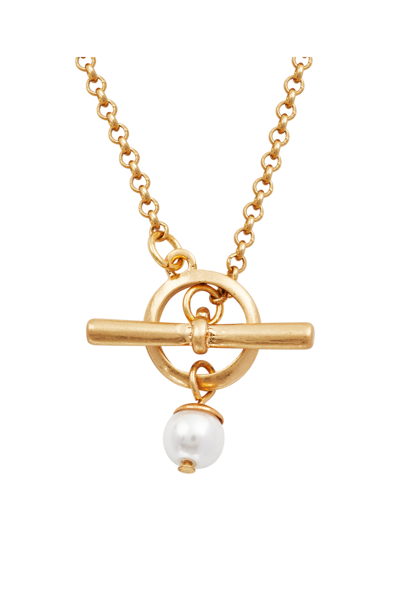 Fable England Pearl Toggle Charm Necklace, Alternate, color, Gold