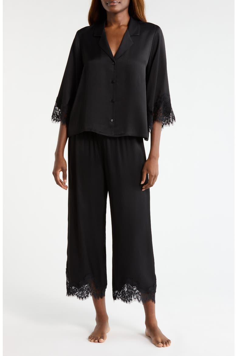 Midnight Lace Satin Pajamas, Main, color, BLACK
