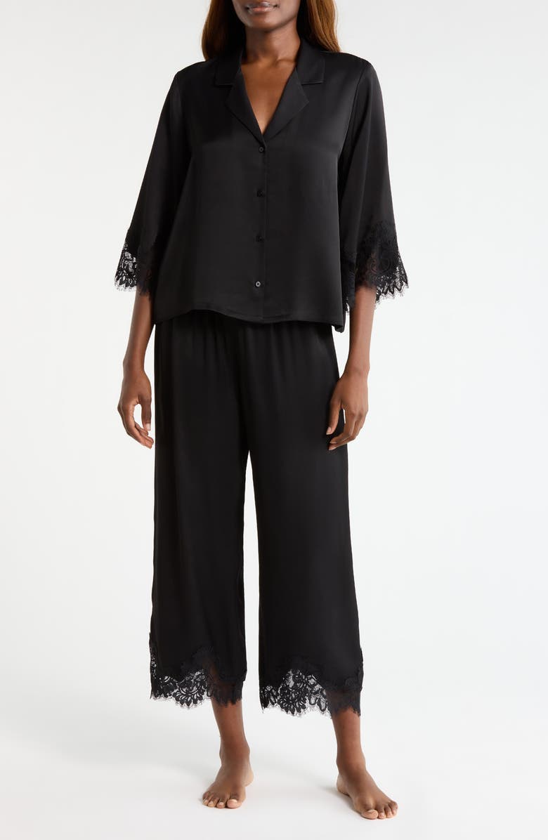 Nordstrom Midnight Lace Satin Pajamas, Main, color, Black