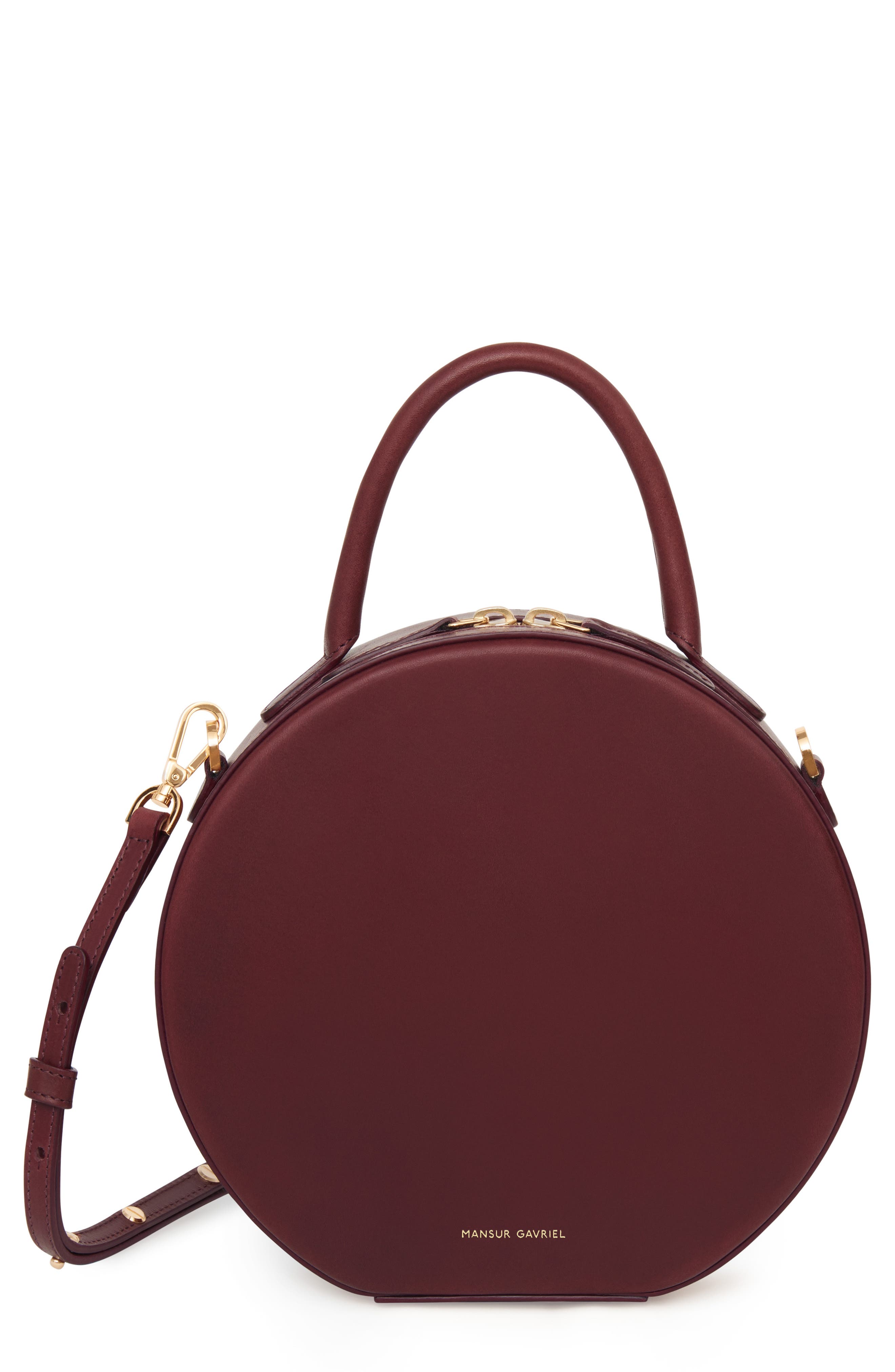 Leather Circle Crossbody Bag, Main, color, BORDO