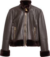 L'AGENCE Glacia Genuine Shearling Trim Leather Jacket