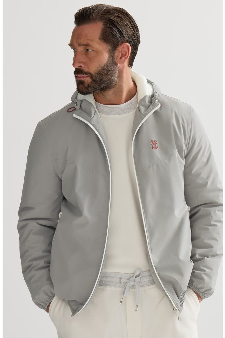 Bonded nylon hooded outerwear jacket with Thermore® padding and logo, Alternate, color, Grey