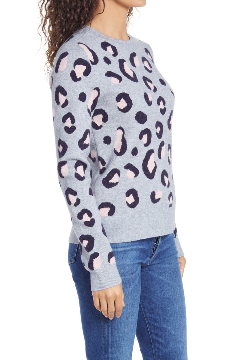 Cheetah Pattern Crewneck Sweater, Alternate, color, GREY HEATHER SWEATER CHEETAH