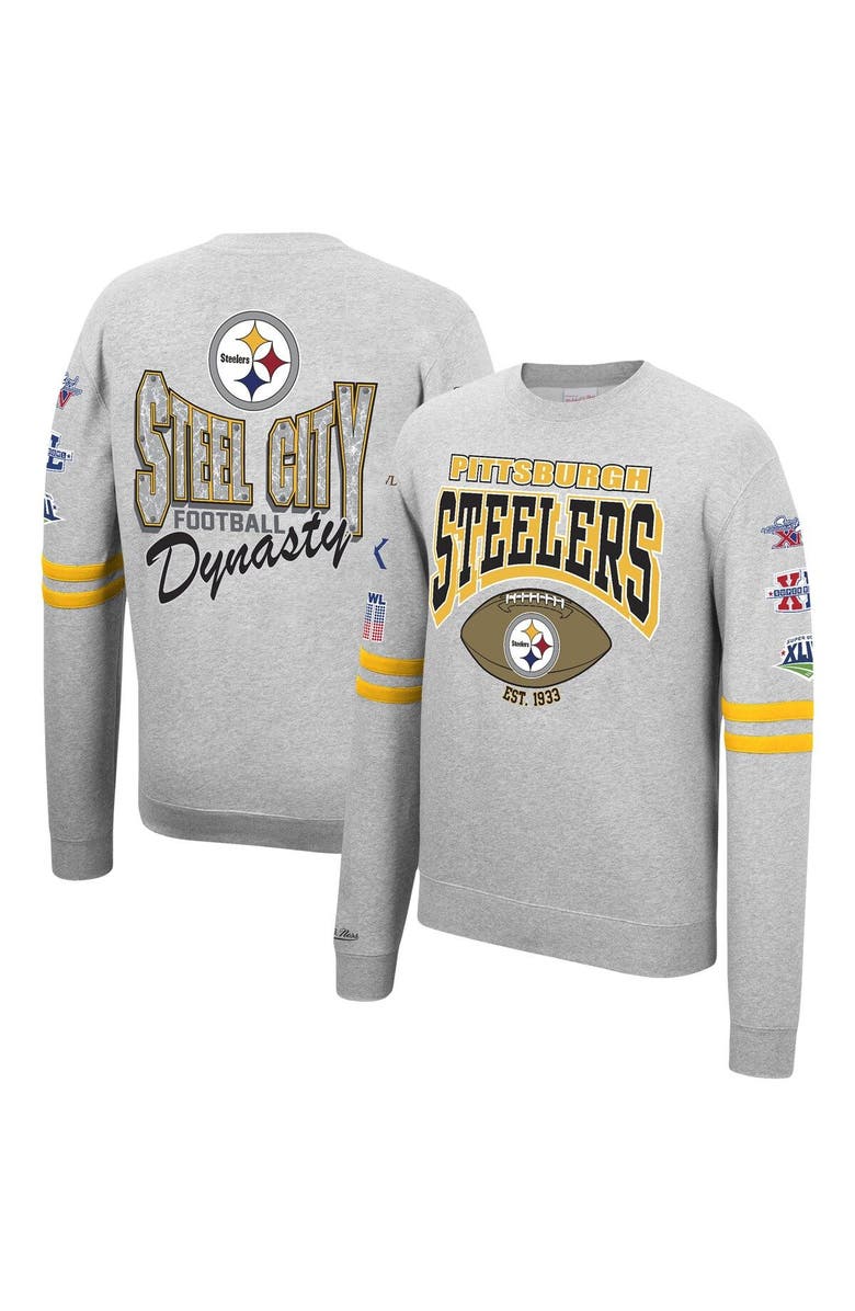 Mitchell & Ness Men's Mitchell & Ness Heathered Gray Pittsburgh Steelers Allover Print Fleece Pullover Sweatshirt, Main, color, 