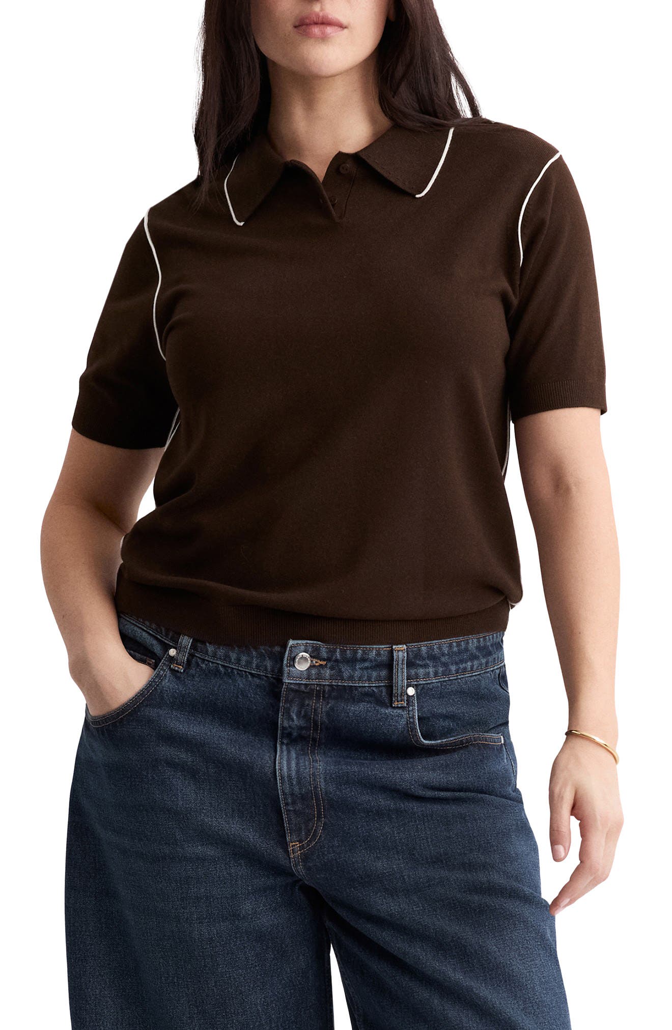Contrast Tipped Polo Sweater