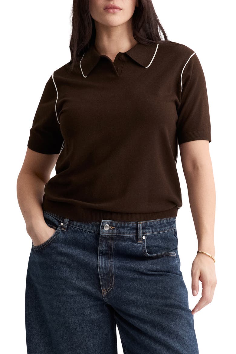 Contrast Tipped Polo Sweater, Main, color, CHOCOLATE