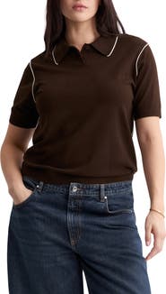MANGO Contrast Tipped Polo Sweater