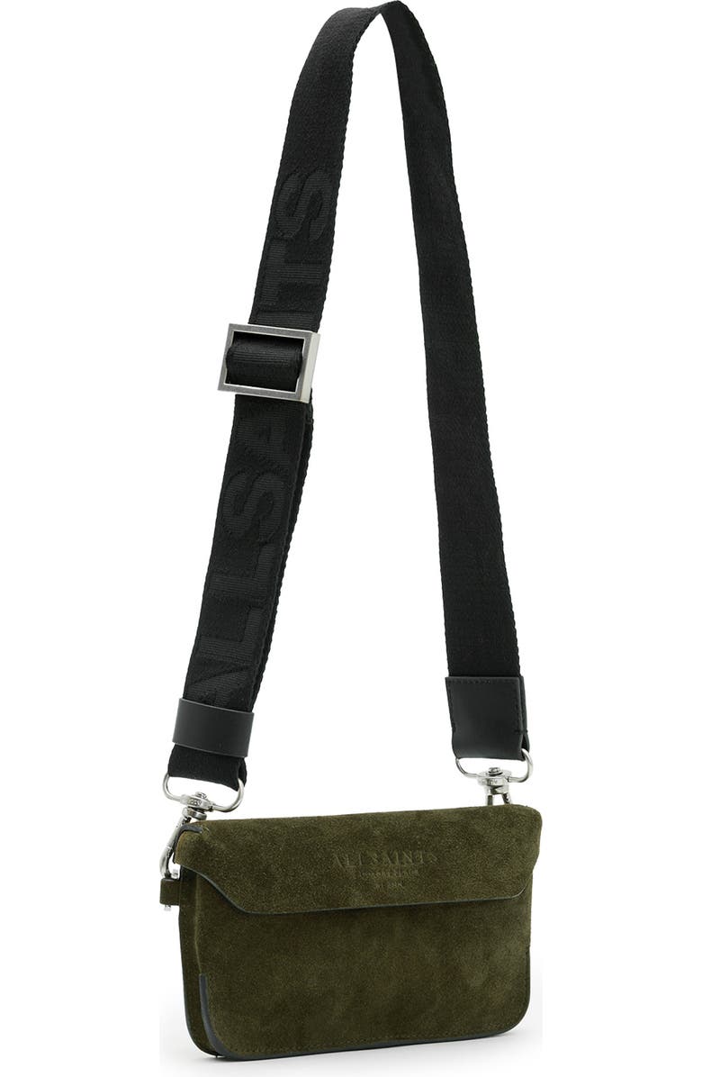 AllSaints Zoe Suede Crossbody Bag, Alternate, color, Olive Green