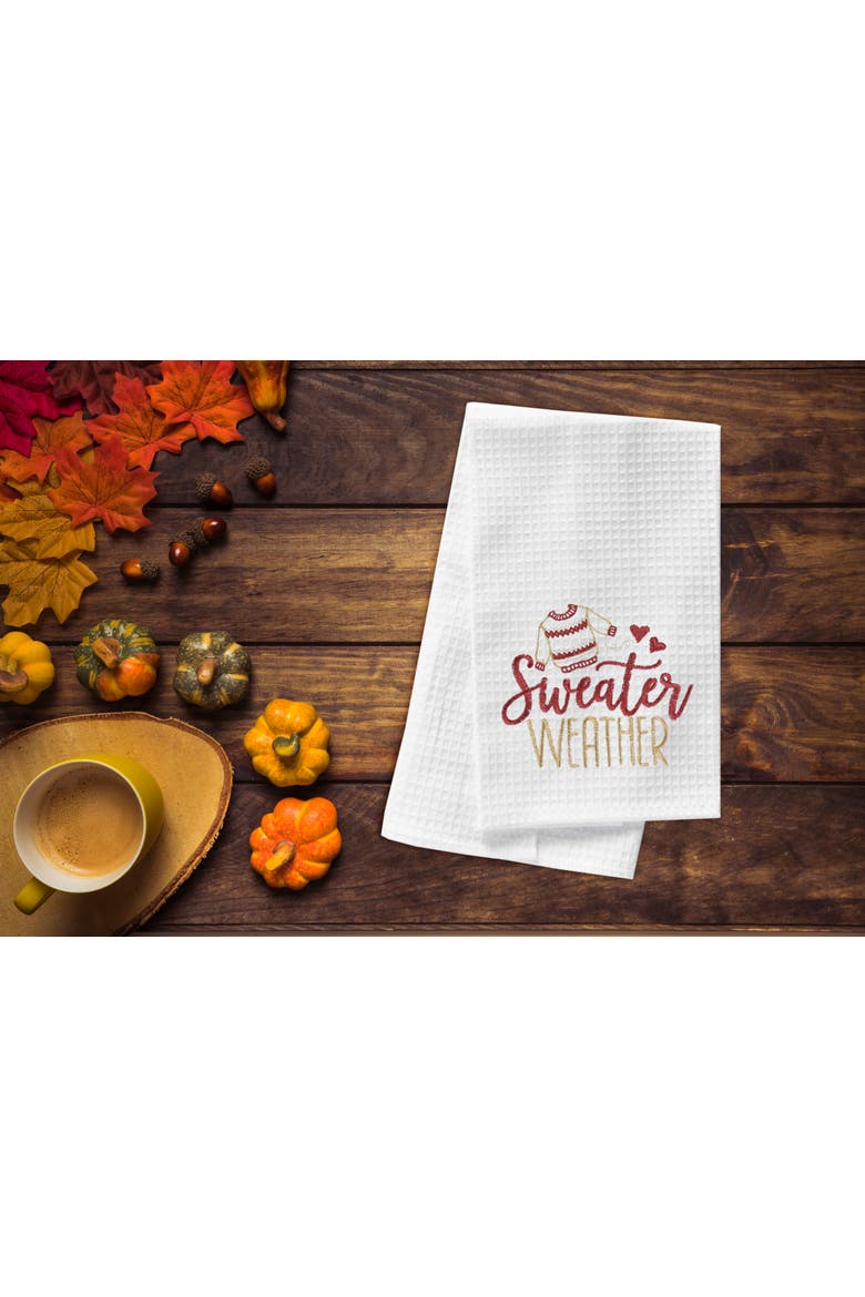 Fall "Sweater Weather" 100% Cotton Flour Sack Kitchen Dishtowel, Alternate, color, White
