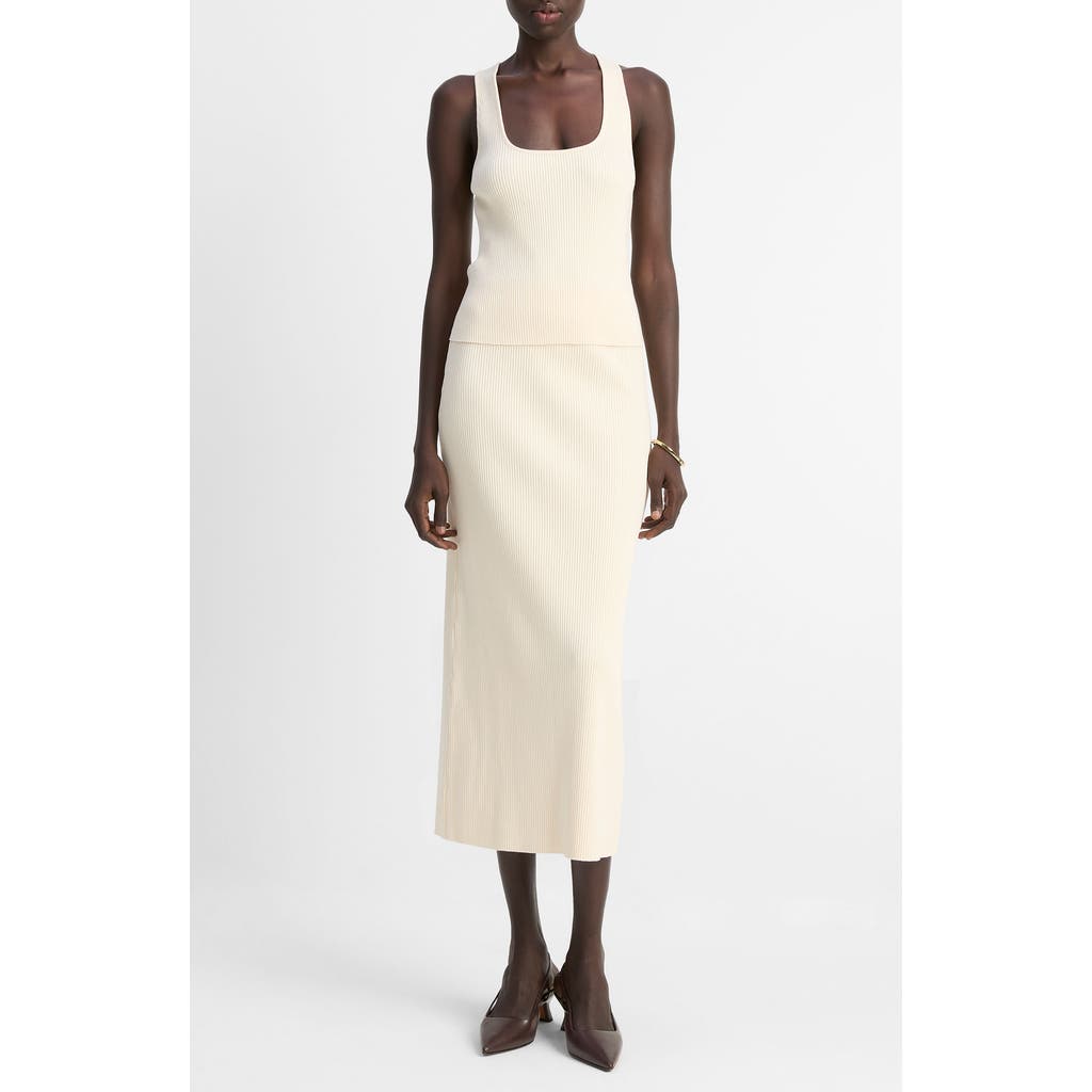 Vince Ribbed-knit Cotton-blend Midi Skirt In White