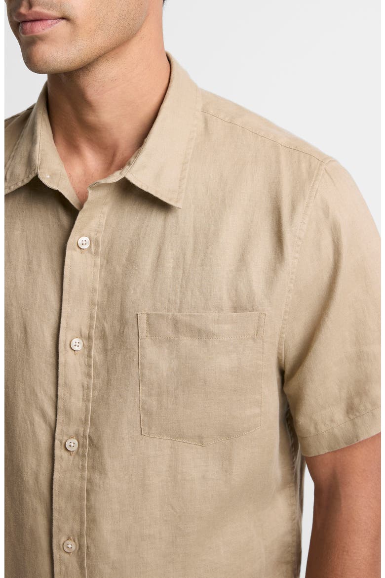 Classic Fit Short Sleeve Linen Shirt, Alternate, color, TEAK