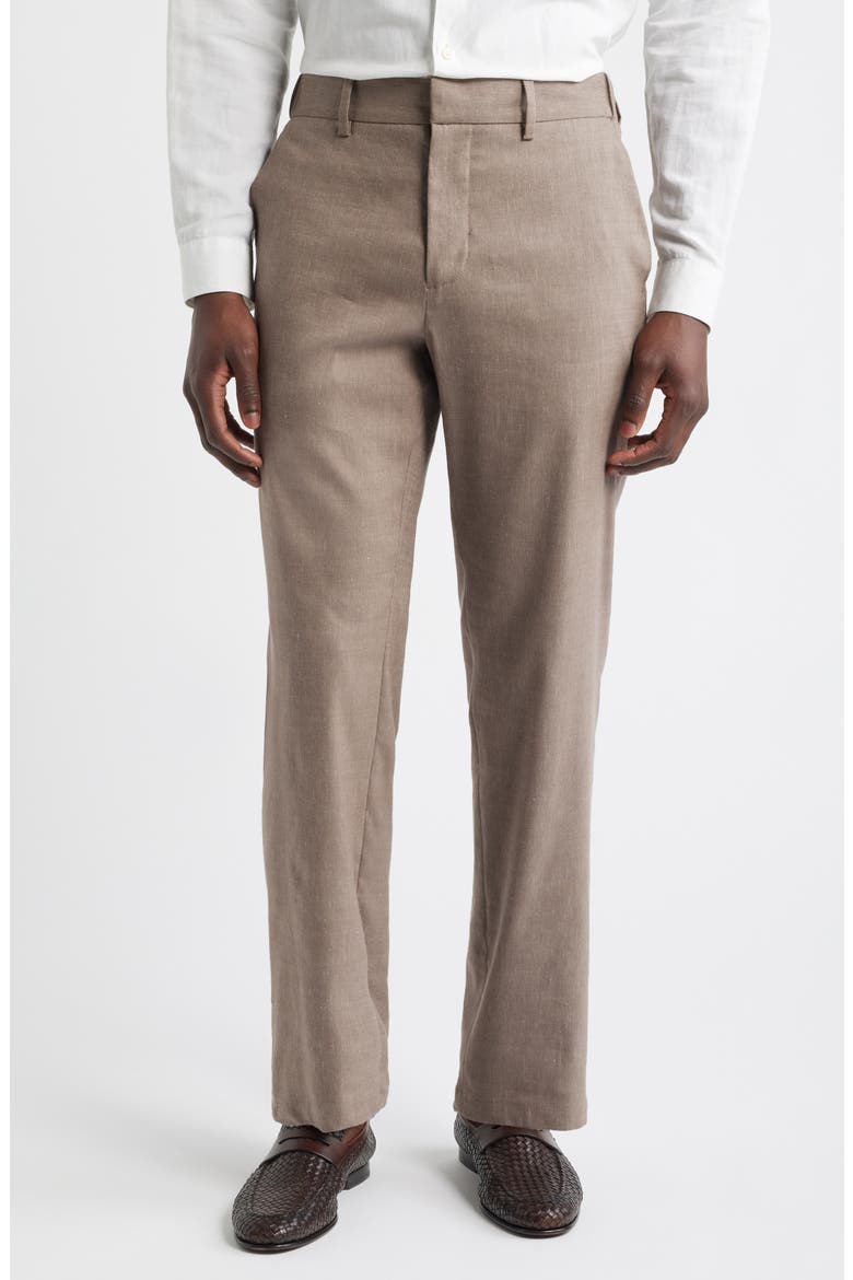 Linen Blend Flat Front Pants, Main, color, BROWN DESERT - GREY FUNGI
