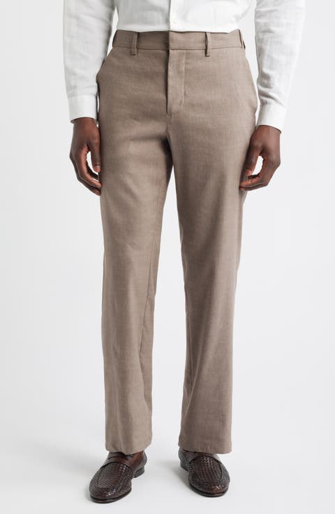 Linen Blend Flat Front Pants