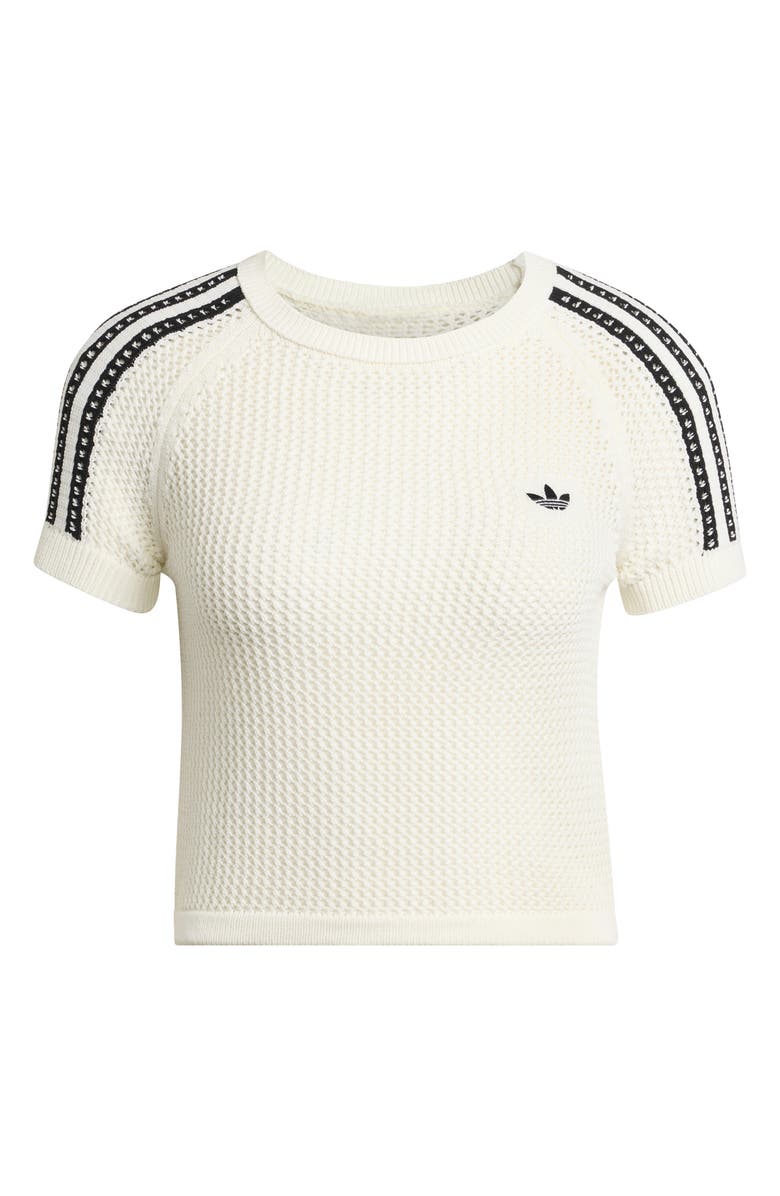 adidas Originals Open Stitch Short Sleeve Crop Sweater, Alternate, color, Off White