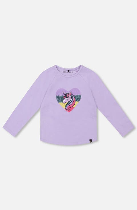Organic Cotton Long Sleeve T-Shirt with Sequin Unicorn (Toddler & Little Kid)