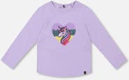 Deux par Deux Organic Cotton Long Sleeve T-Shirt with Sequin Unicorn