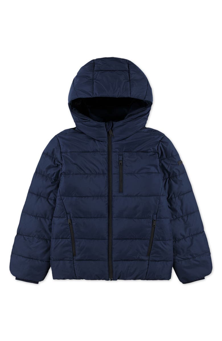 abercrombie kids Kids' Midweight Hooded Puffer Jacket, Main, color, Navy Blazer