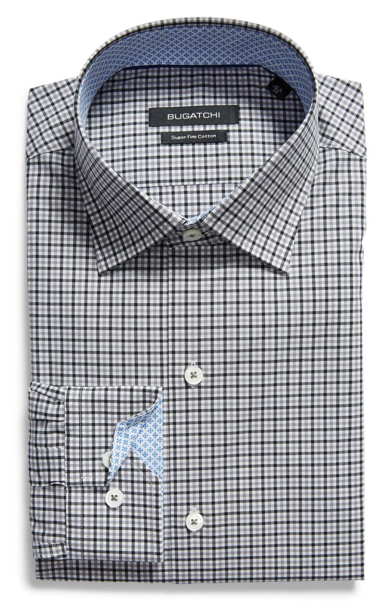 Bugatchi Trim Fit Stretch Check Dress Shirt, Alternate, color, 